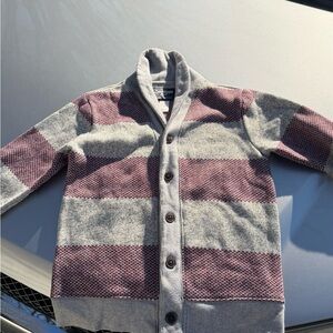 OshKosh B'gosh Boys Gray and Maroon Striped Shawl Collar Cardigan